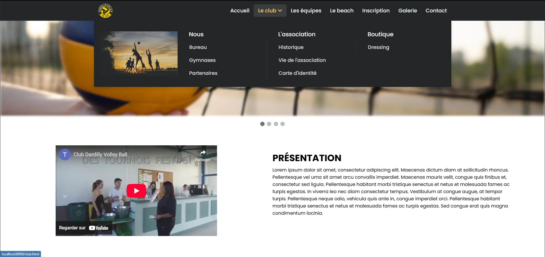 Site web pour un Club de Volley